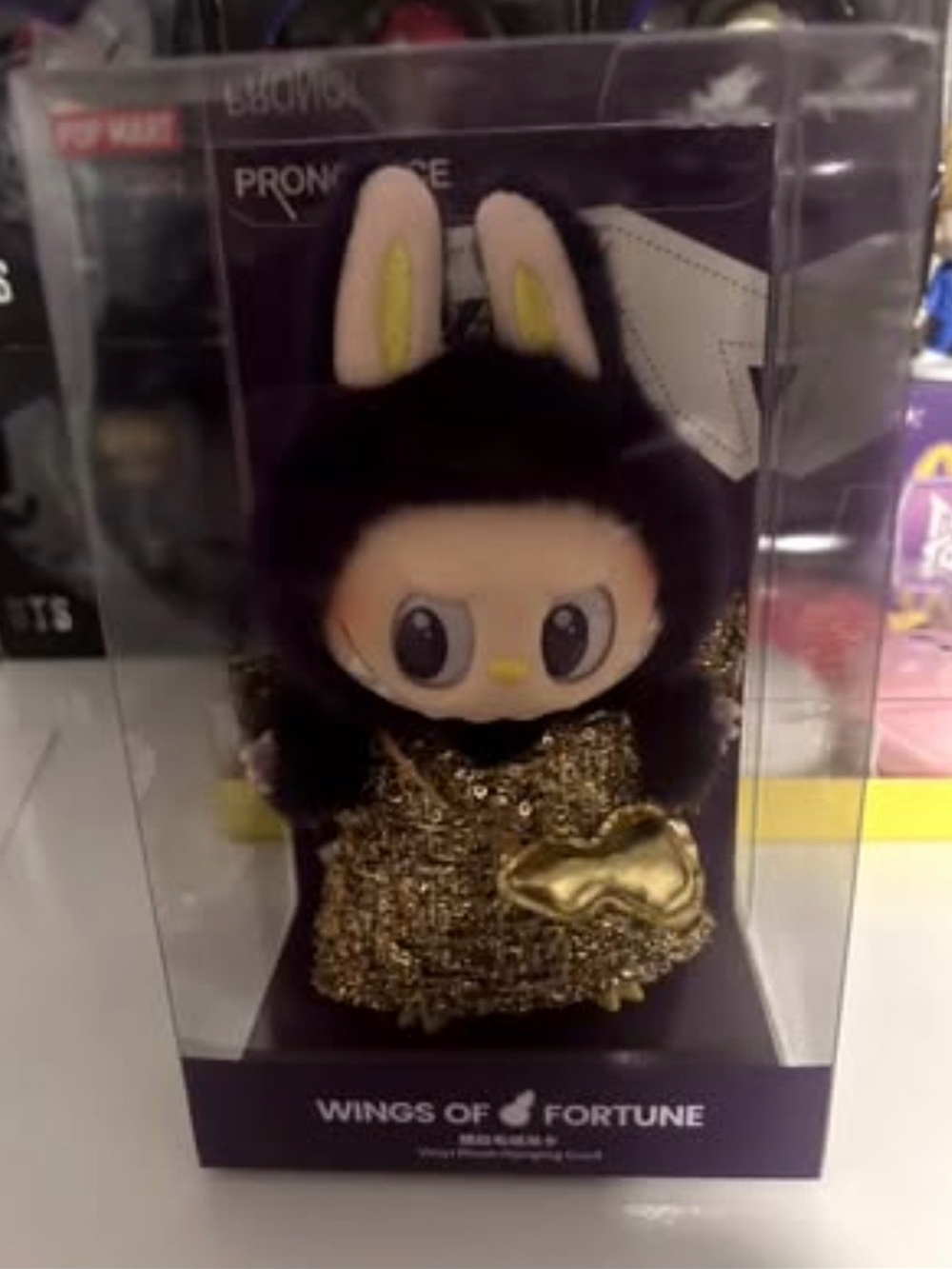 Labubu Pronounce Wings of Fortune Black & Gold Plush Bunny Figurine